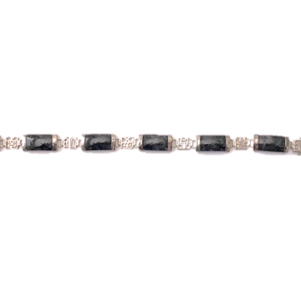 Black Jade and 925 Sterling Silver Bracelet, Asian Characters, Chinese - Picture 3 of 15